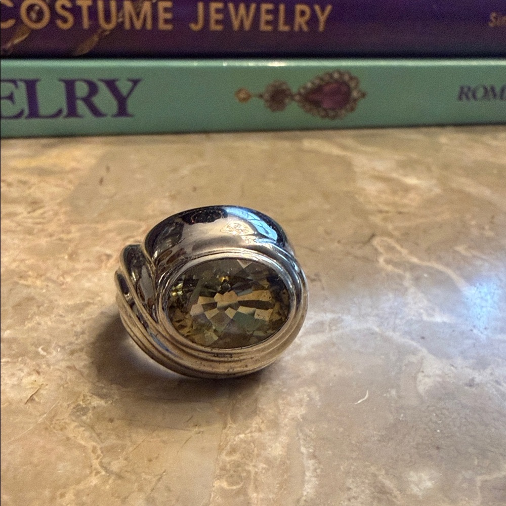 Rare faceted, green amethyst, oval ring sterling ESPO size 9, gorgeous